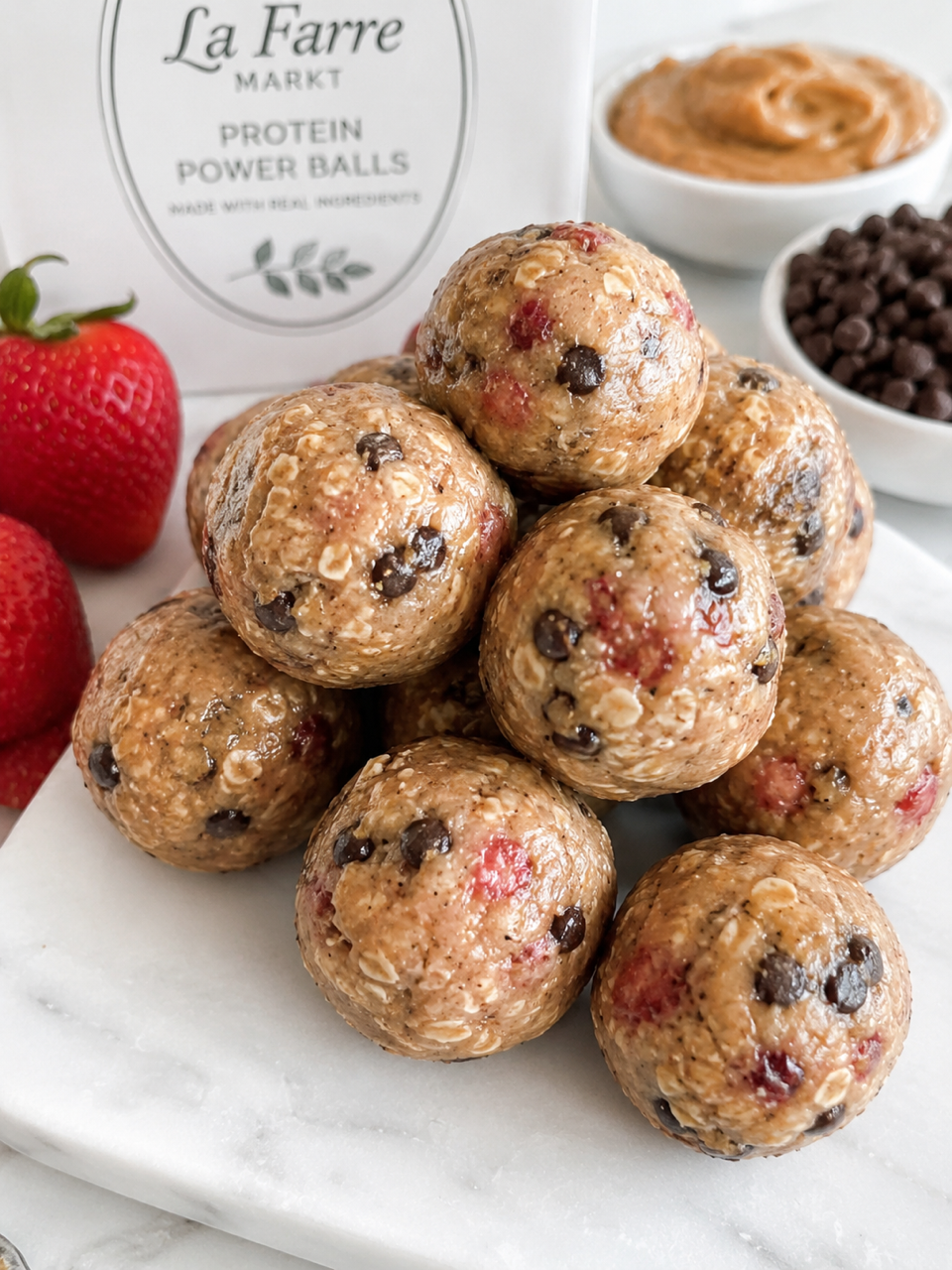 Chocolate Strawberry Peanut Butter Protein Balls